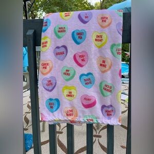 Sweethearts light pink with colorful hearts fleece throw blanket 50” x 60”